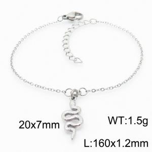 160mm Women Silver Color Stainless Steel O Chain Bracelet with Dainty Snake Charm - KB165587-Z