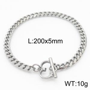 Stainless steel 200x5mm  cuban chain heart clasp classic silver bracelet - KB165887-ZZ