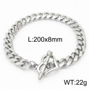 Stainless steel 200x8mm cuban chain heart clasp classic silver bracelet - KB165896-ZZ