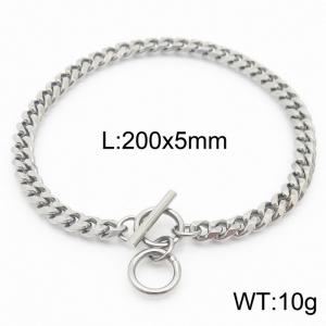 Stainless steel 200x5mm  cuban chain circle clasp classic silver bracelet - KB165901-ZZ