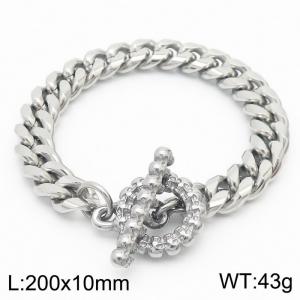 10mm Stainless Steel 304 Cuban Chain Bracelet With Round Skull OT Clasps - KB165904-ZZ