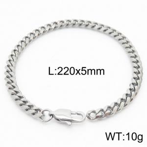 Stainless steel 220x5mm cuban chain special clasp classic silver bracelet - KB165910-ZZ