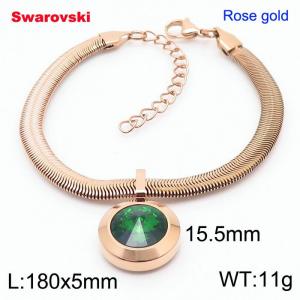 Stainless steel 180X5mm  snake chain with swarovski big stone circle pendant fashional rose gold bracelet - KB166365-K