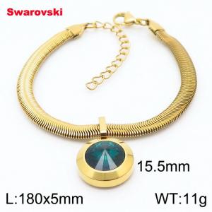 Stainless steel 180X5mm  snake chain with swarovski big stone circle pendant fashional gold bracelet - KB166376-K