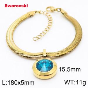 Stainless steel 180X5mm  snake chain with swarovski big stone circle pendant fashional gold bracelet - KB166381-K