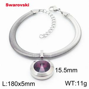 Stainless steel 180X5mm  snake chain with swarovski big stone circle pendant fashional silver bracelet - KB166392-K