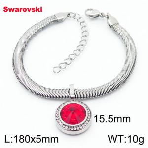 Stainless steel 180X5mm  snake chain with swarovski circle pendant fashional silver bracelet - KB166403-K
