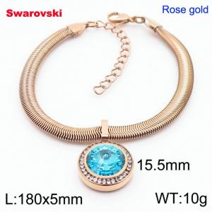 Stainless steel 180X5mm  snake chain with swarovski circle pendant fashional rose gold bracelet - KB166413-K