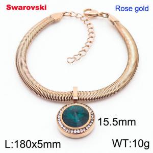 Stainless steel 180X5mm  snake chain with swarovski circle pendant fashional rose gold bracelet - KB166415-K