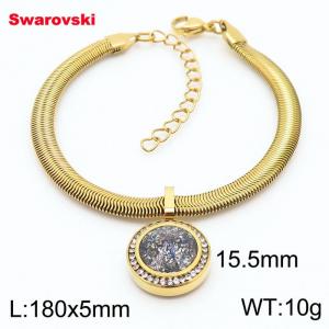 Stainless steel 180X5mm  snake chain with swarovski circle pendant fashional gold bracelet - KB166416-K