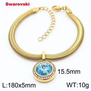 Stainless steel 180X5mm  snake chain with swarovski circle pendant fashional gold bracelet - KB166417-K