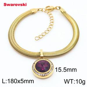 Stainless steel 180X5mm  snake chain with swarovski circle pendant fashional gold bracelet - KB166418-K