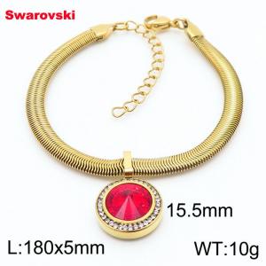 Stainless steel 180X5mm  snake chain with swarovski circle pendant fashional gold bracelet - KB166419-K