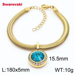 Stainless steel 180X5mm  snake chain with swarovski circle pendant fashional gold bracelet - KB166420-K