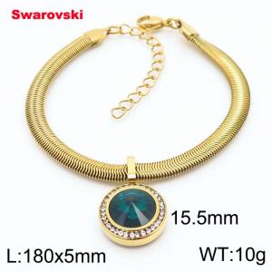 Stainless steel 180X5mm  snake chain with swarovski circle pendant fashional gold bracelet - KB166423-K