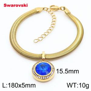Stainless steel 180X5mm  snake chain with swarovski circle pendant fashional gold bracelet - KB166424-K
