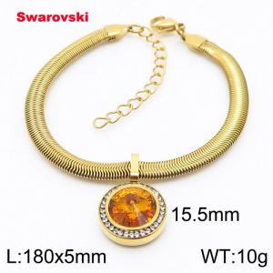 Stainless steel 180X5mm  snake chain with swarovski circle pendant fashional gold bracelet - KB166425-K