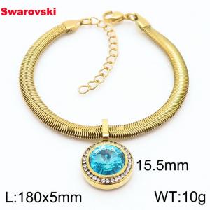 Stainless steel 180X5mm  snake chain with swarovski circle pendant fashional gold bracelet - KB166426-K