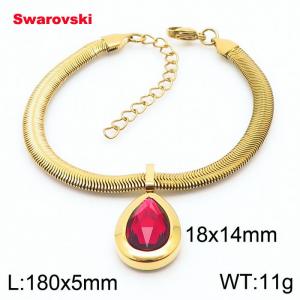 Stainless steel 180X5mm  snake chain with swarovski water drop stone pendant fashional gold bracelet - KB166427-K