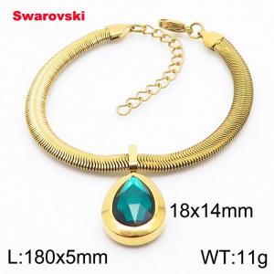 Stainless steel 180X5mm  snake chain with swarovski water drop stone pendant fashional gold bracelet - KB166428-K