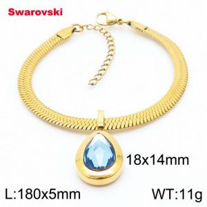 Stainless steel 180X5mm  snake chain with swarovski water drop stone pendant fashional gold bracelet - KB166429-K