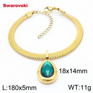 Stainless steel 180X5mm  snake chain with swarovski water drop stone pendant fashional gold bracelet - KB166430-K