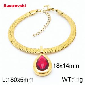 Stainless steel 180X5mm  snake chain with swarovski water drop stone pendant fashional gold bracelet - KB166431-K