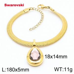 Stainless steel 180X5mm  snake chain with swarovski water drop stone pendant fashional gold bracelet - KB166432-K
