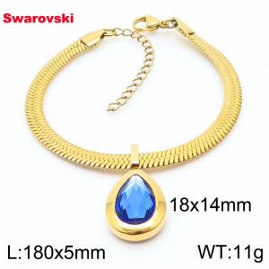 Stainless steel 180X5mm  snake chain with swarovski water drop stone pendant fashional gold bracelet - KB166433-K