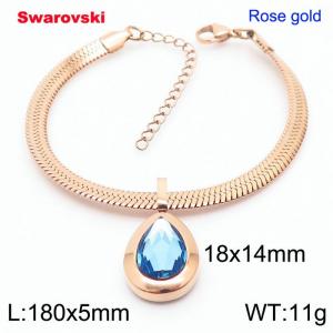 Stainless steel 180X5mm  snake chain with swarovski water drop stone pendant fashional rose gold bracelet - KB166434-K
