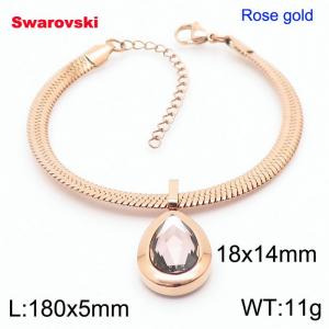 Stainless steel 180X5mm  snake chain with swarovski water drop stone pendant fashional rose gold bracelet - KB166435-K