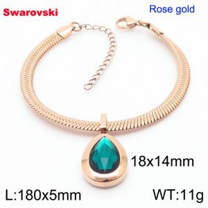 Stainless steel 180X5mm  snake chain with swarovski water drop stone pendant fashional rose gold bracelet - KB166438-K