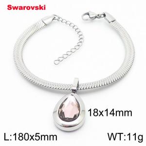 Stainless steel 180X5mm  snake chain with swarovski water drop stone pendant fashional silver bracelet - KB166440-K