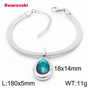 Stainless steel 180X5mm  snake chain with swarovski water drop stone pendant fashional silver bracelet - KB166442-K