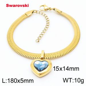 Stainless steel 180X5mm  snake chain with swarovski heart stone pendant fashional gold bracelet - KB166443-K