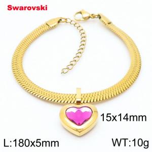 Stainless steel 180X5mm  snake chain with swarovski heart stone pendant fashional gold bracelet - KB166444-K