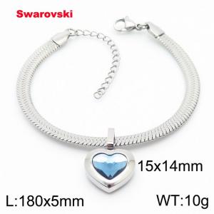 Stainless steel 180X5mm  snake chain with swarovski heart stone pendant fashional silver bracelet - KB166447-K