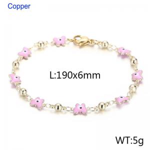 Fashion INS Pink Butterfly Eye Beads Bracelets 18K Gold Plated Copper Women's Jewelry Bracelet - KB166499-Z