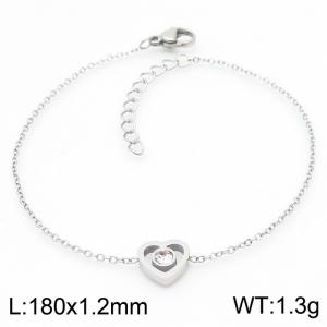 Stainless steel 185x1.2mm welding chain lobster clasp crystal heart charm silver bracelet - KB166623-K