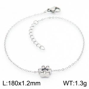 Stainless steel 185x1.2mm welding chain lobster clasp crystal dog palm charm silver bracelet - KB166626-K