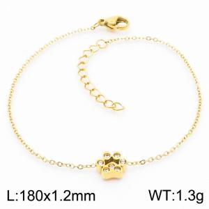 Stainless steel 185x1.2mm welding chain lobster clasp crystal dog palm charm gold bracelet - KB166628-K