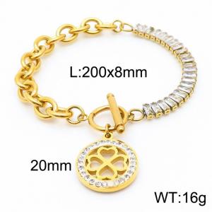 18K Gold Plated Stainless Steel Clover Pendant Chain  Bracelets - KB166884-Z