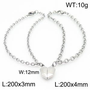 Lovers Stainless Steel Heart Chain Bracelets Silver Color - KB166906-Z