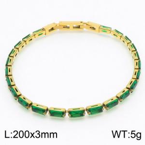 200X3mm Women Gold Plated Stainless Steel Link Bracelet with Green Zircons - KB167200-KFC