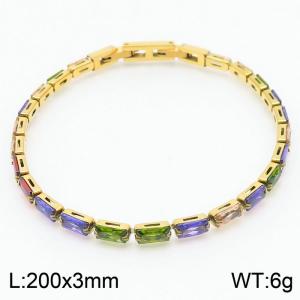 200X3mm Women Gold Plated Stainless Steel Link Bracelet with Colorful Zircons - KB167202-KFC