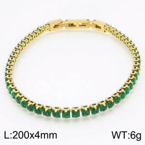 200X4mm Women Gold Plated Stainless Steel Link Bracelet with Square Green Zircons - KB167204-KFC