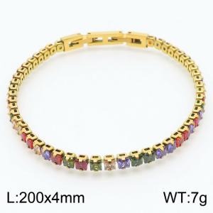 200X4mm Women Gold Plated Stainless Steel Link Bracelet with Square Colorful Zircons - KB167206-KFC