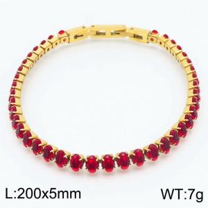 200X5mm Women Gold Plated Stainless Steel Link Bracelet with Oval Red Zircons - KB167207-KFC