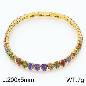 200X5mm Women Gold Plated Stainless Steel Link Bracelet with Oval Colorful Zircons - KB167209-KFC