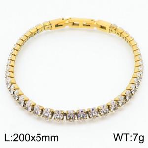 200X5mm Women Gold Plated Stainless Steel Link Bracelet with Oval Transparent Zircons - KB167211-KFC